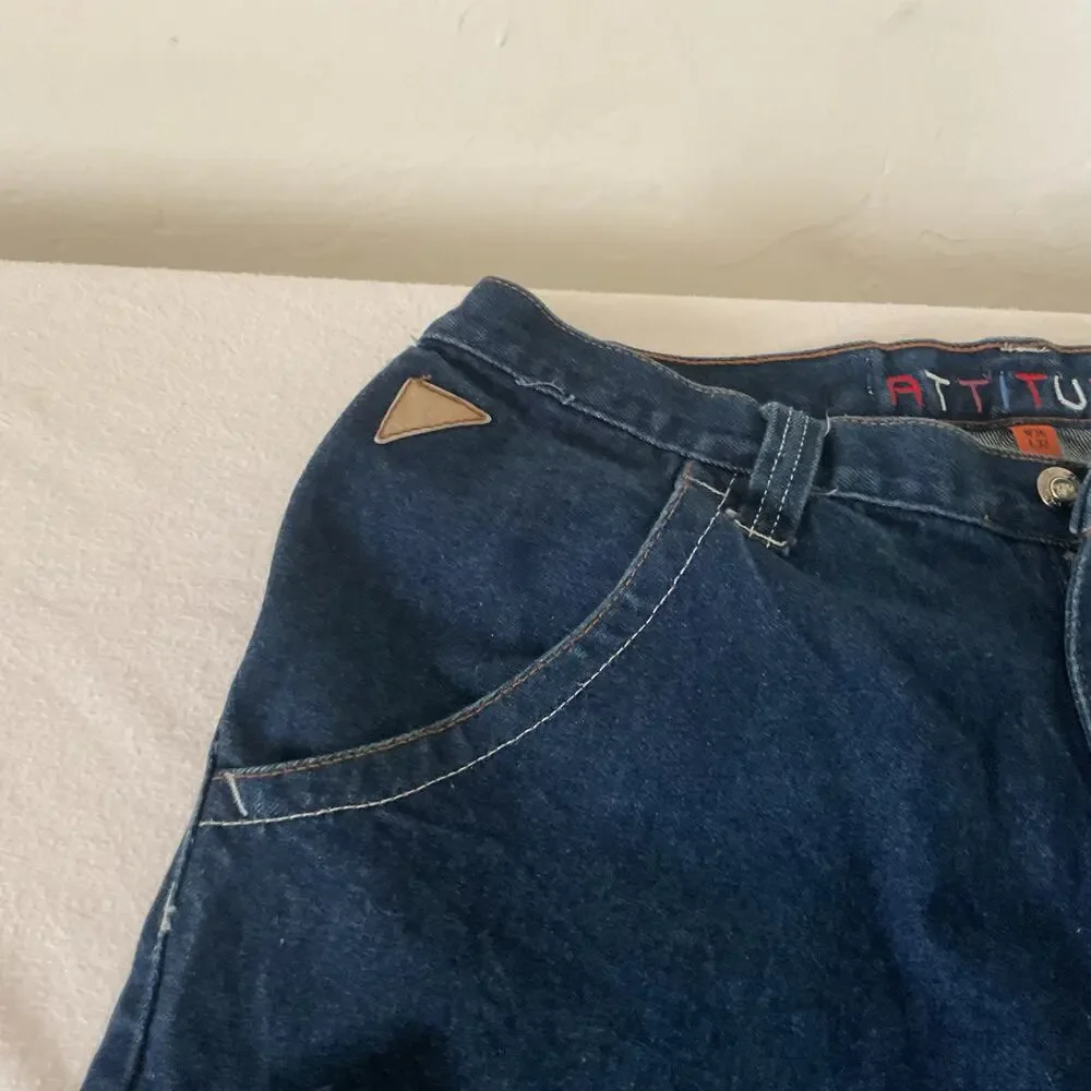 ATTITUDE  Vintage Wide Leg Baggy Jeans with Y2K Sahara Design 36X32 (24)